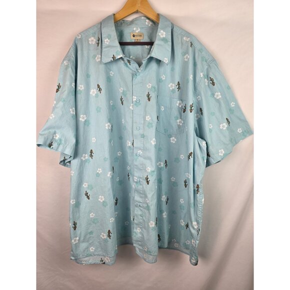 Haggar Mens Hawaiian Shirt Size 4X Blue Luau Floral Short Sleeve Button Down Top - Picture 1 of 11